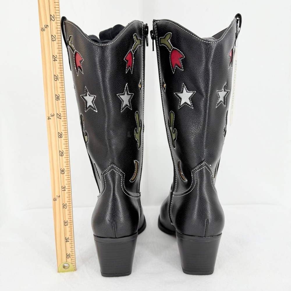 No Boundaries Women's Novelty Cowgirl Black Boots 9 Cactus Moon/Star Flower NWOT - Picture 8 of 13